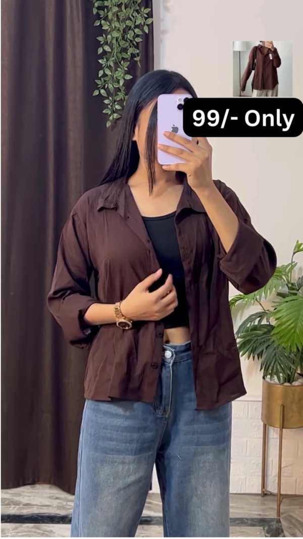 3227-4.png Stylish Brown Overshirt with Black Crop Top and Jeans