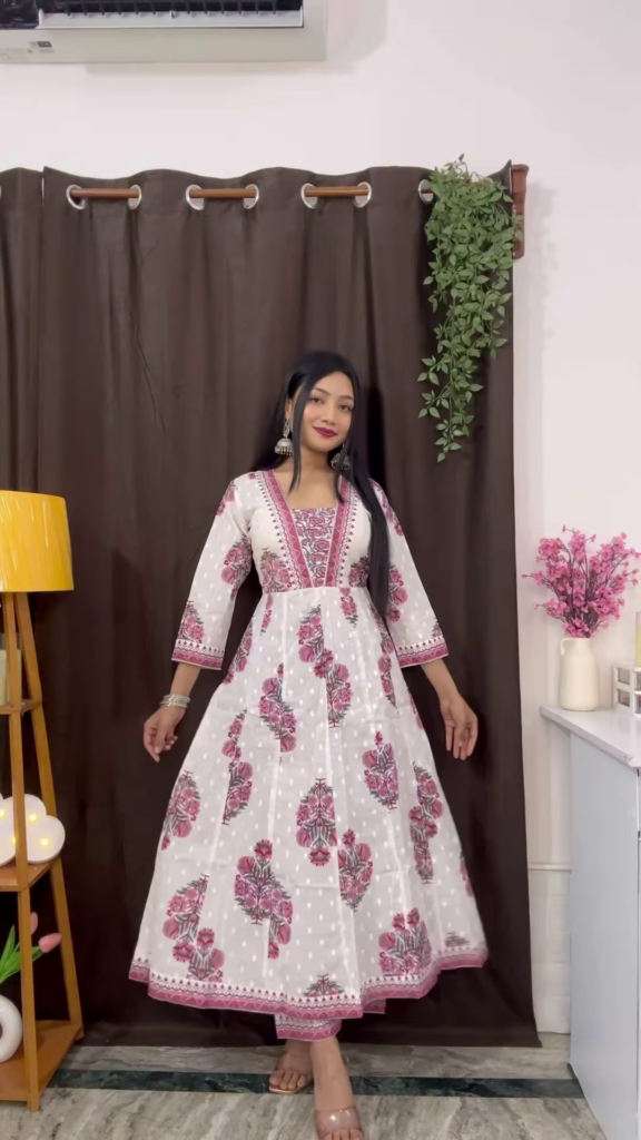Rich Maroon Floral Ethnic Set with Flared Sleeves - Photo 7