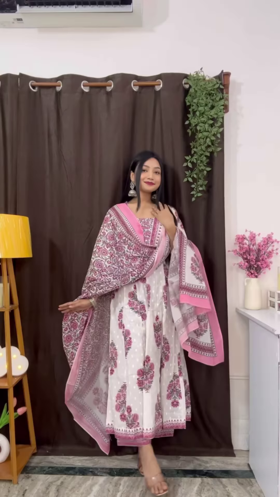 Rich Maroon Floral Ethnic Set with Flared Sleeves - Photo 6
