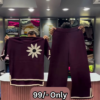 3230-2.png Maroon Two-Piece Sweater Set with Embroidered Daisy