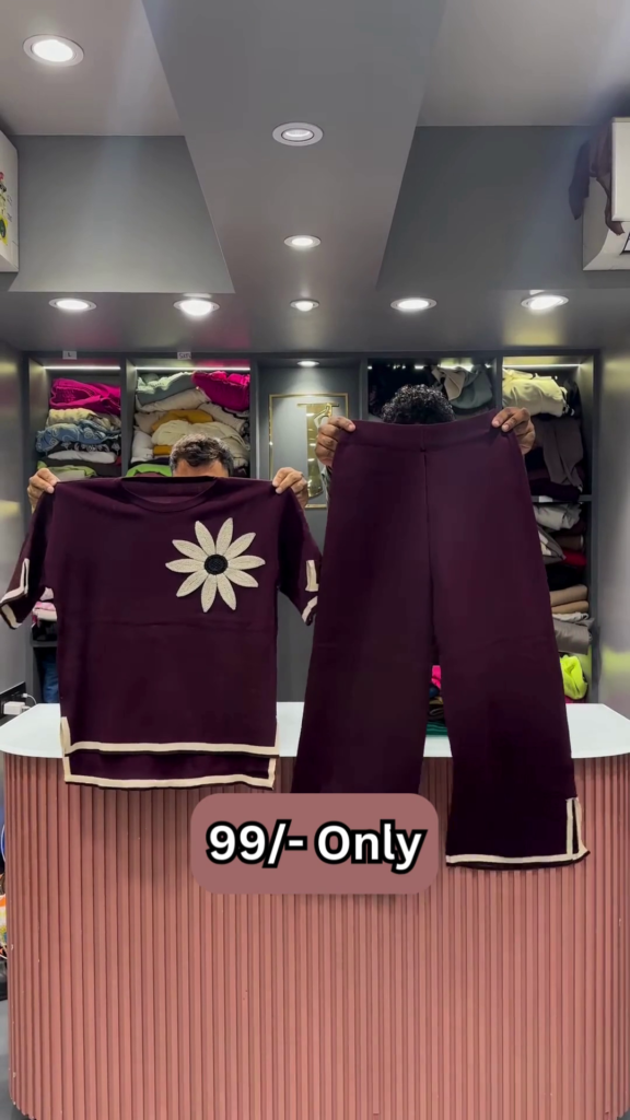 Maroon Two-Piece Sweater Set with Embroidered Daisy - Photo 1