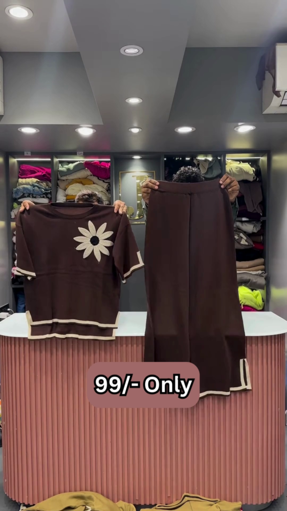 Maroon Two-Piece Sweater Set with Embroidered Daisy - Photo 3
