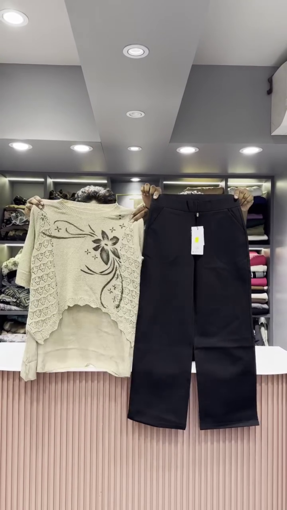 Artistic Knit Sweater and Black Wide-Leg Pant Set - Photo 6