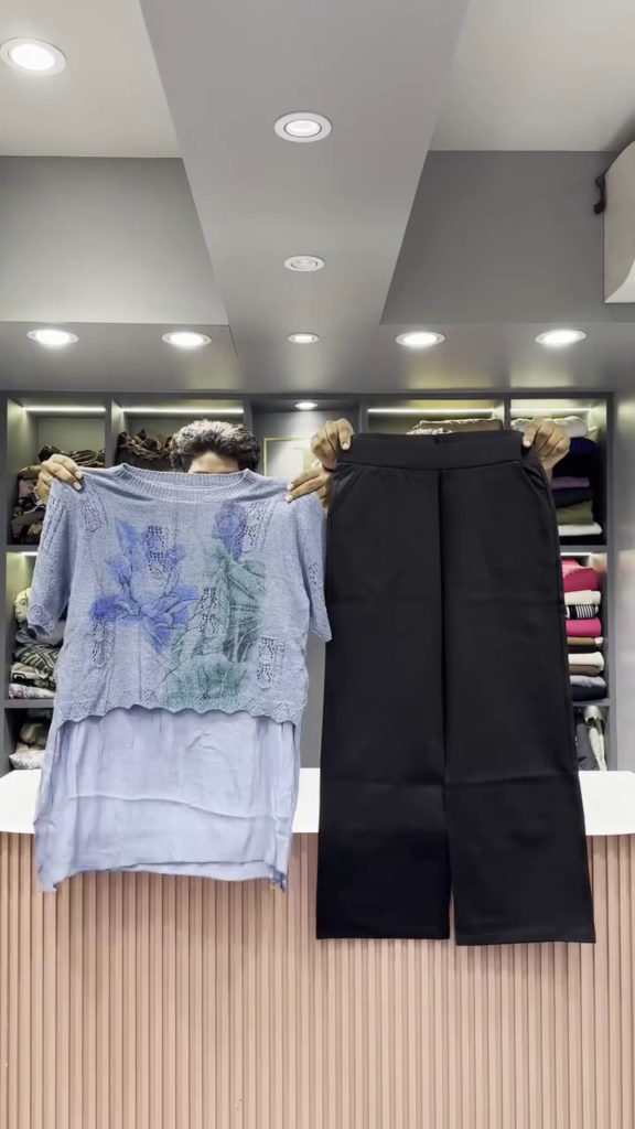 Artistic Knit Sweater and Black Wide-Leg Pant Set - Photo 2