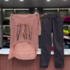 3234-4.png Black Open-Knit Top with Floral Appliqués and Gray Pants