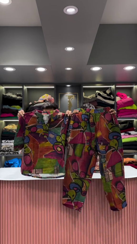 Artistic Abstract Patchwork Print Shirt and Pants Set - Photo 3