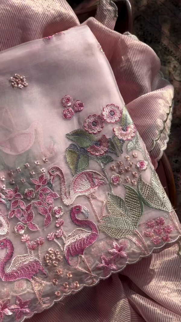 3238-3.png Exquisite Dusty Rose Sheer Fabric with Flamingo Embroidery