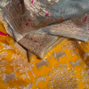 Golden Yellow Fabric with Woven Forest and Animal Motifs