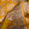 Golden Yellow Fabric with Woven Forest and Animal Motifs