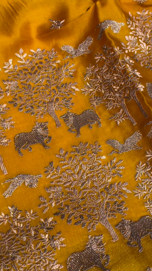 Golden Yellow Fabric with Woven Forest and Animal Motifs - Photo 5