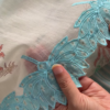 Sheer Pink Fabric with Intricate Flamingo and Floral Embroidery
