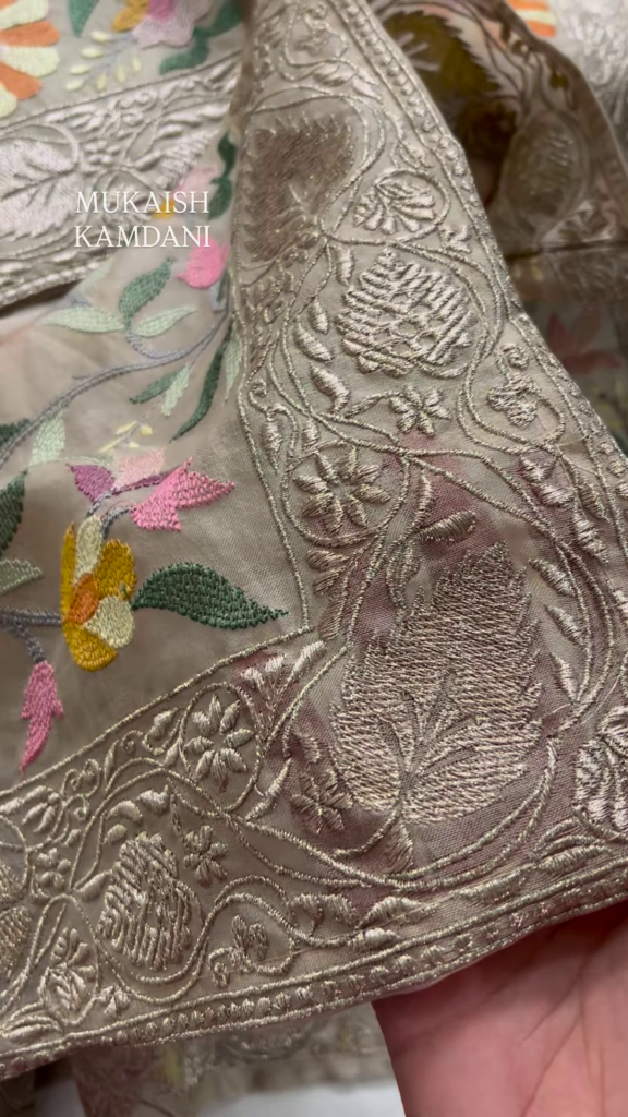 Sheer Fabric with 3D Floral Applique and Embroidery - Photo 4