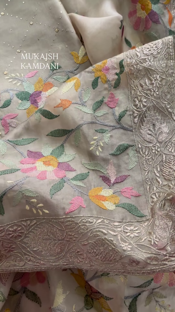 Sheer Fabric with 3D Floral Applique and Embroidery - Photo 3