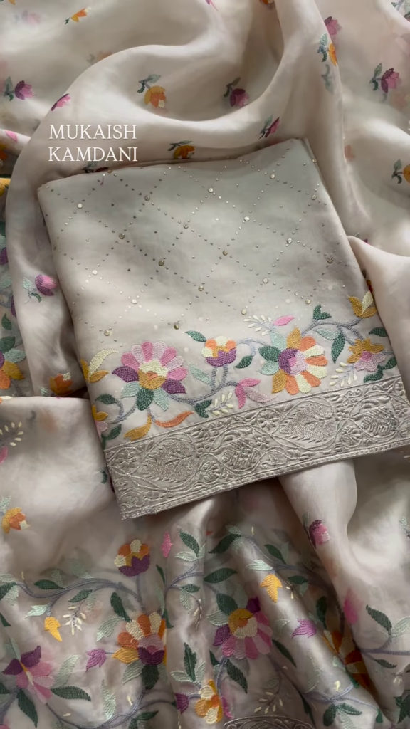 Sheer Fabric with 3D Floral Applique and Embroidery - Photo 1