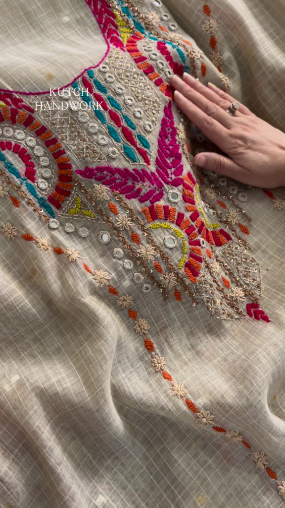 Kamdani Embellished Fabric with Multi-Colored Floral Border - Photo 3