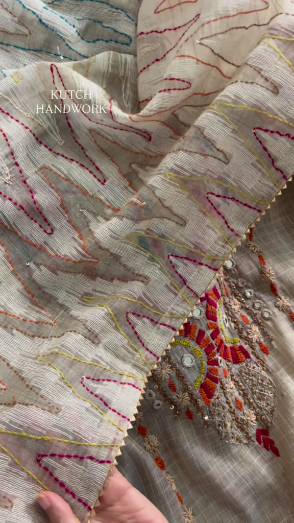 Kamdani Embellished Fabric with Multi-Colored Floral Border - Photo 2