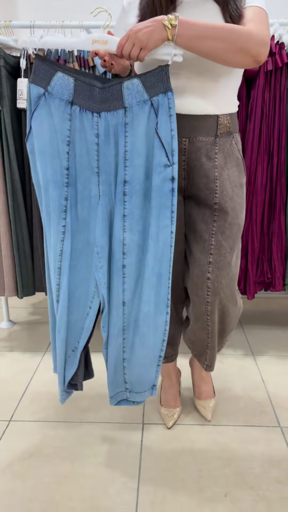 Comfort-Fit Elastic Waist Denim Trousers with Vertical Seam Detailing - Photo 1