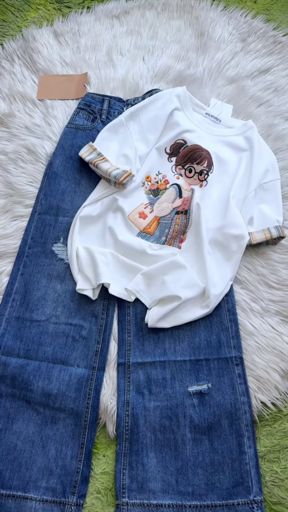 Embroidered Girl-Graphic Crew-Neck T-Shirt Collection - Photo 6