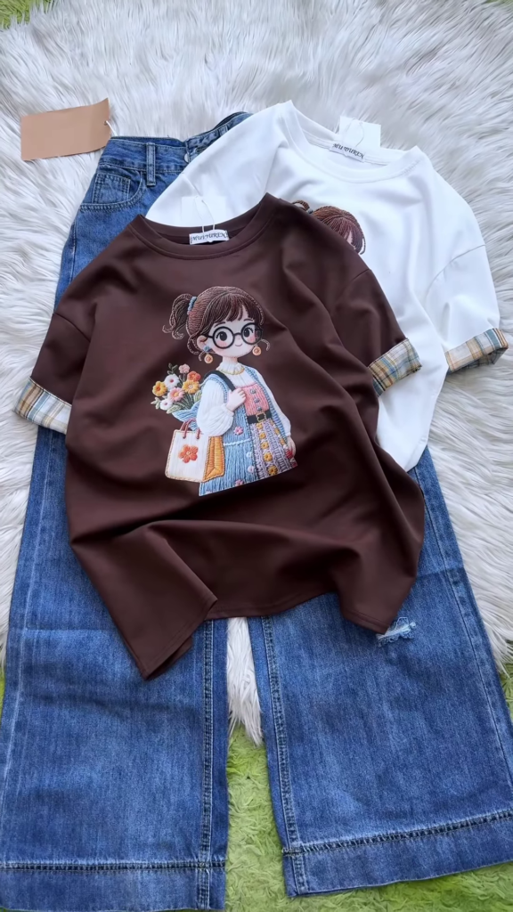 Embroidered Girl-Graphic Crew-Neck T-Shirt Collection - Photo 5