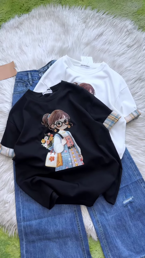 Embroidered Girl-Graphic Crew-Neck T-Shirt Collection - Photo 4