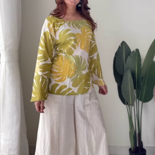 3314-1.png Boho-Chic Floral Tunic and Flared Palazzo Set