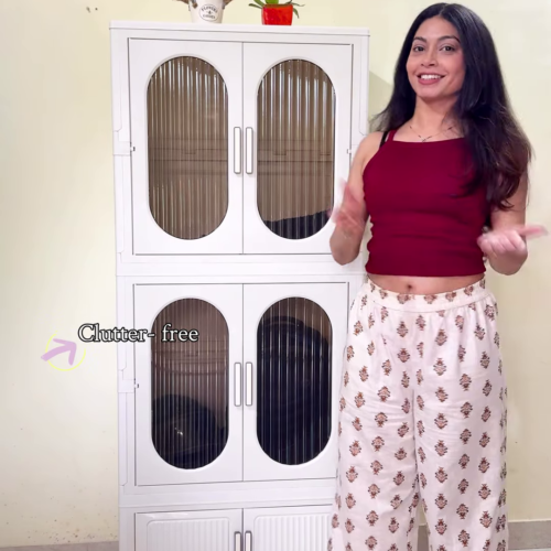 3315-1.png Portable & Movable Clutter-Free Wardrobe with Fluted Arched Doors