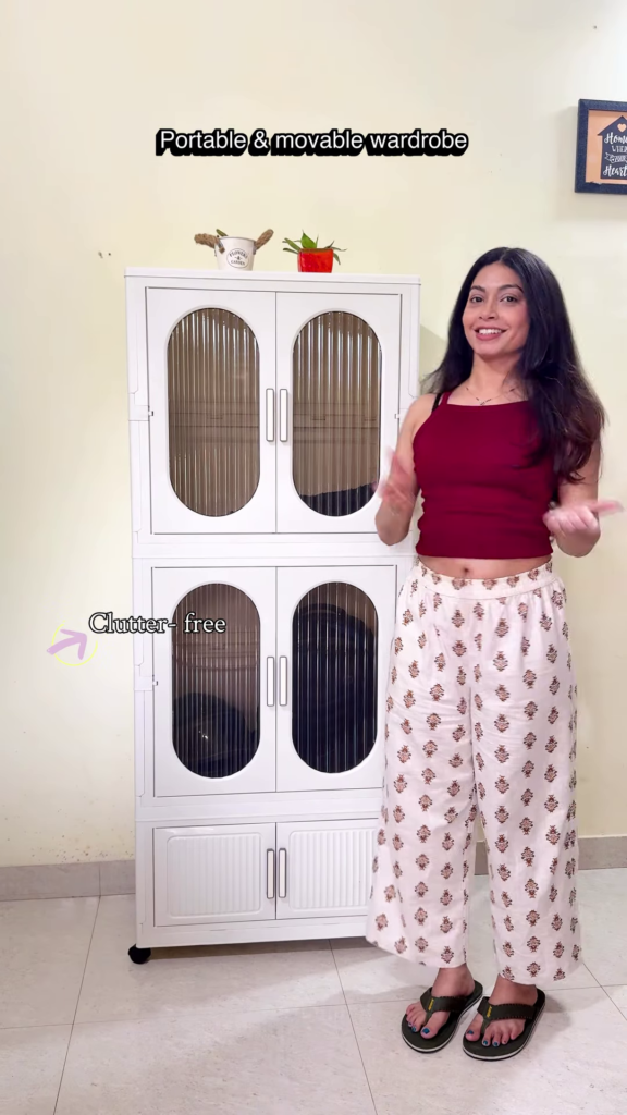Portable & Movable Clutter-Free Wardrobe with Fluted Arched Doors - Photo 1