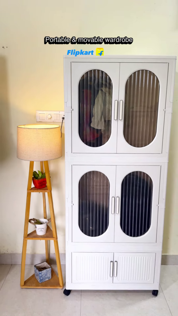 Portable & Movable Clutter-Free Wardrobe with Fluted Arched Doors - Photo 2