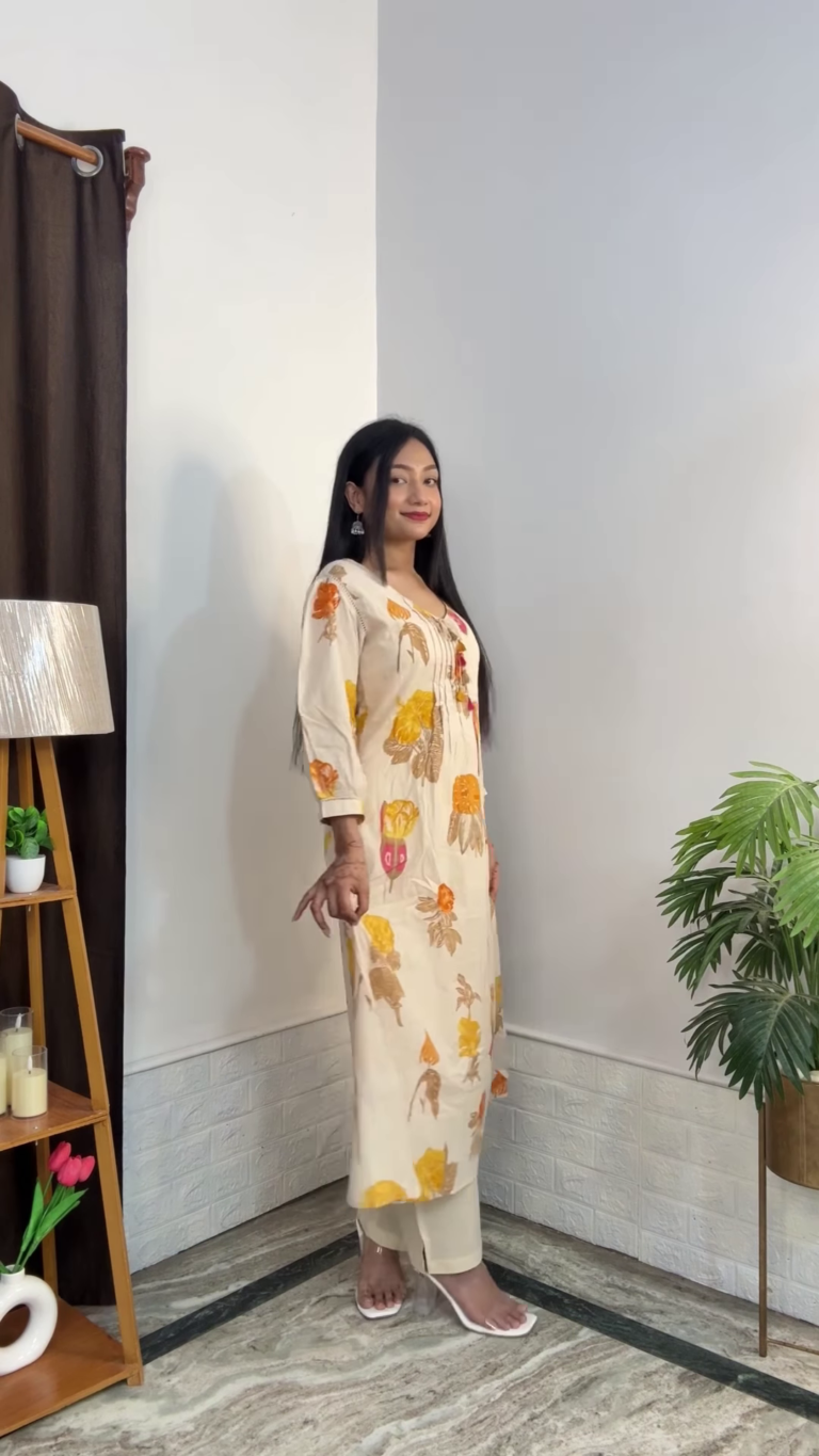 Artisanal Floral Kurta and Trouser Set Collection