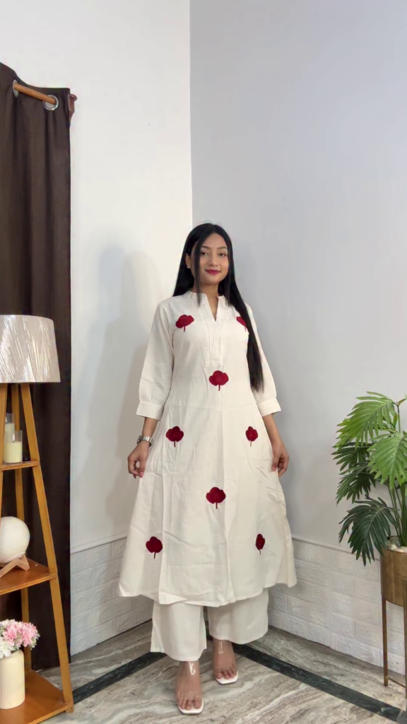 Artisanal Floral Kurta and Trouser Set Collection - Photo 12