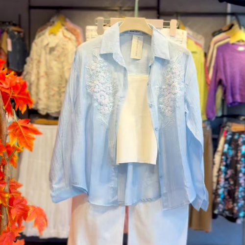 3322-2.png Embroidered Pastel Shirt and White Trouser Co-ord Set