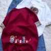 Embroidered Girl-Graphic Crew-Neck T-Shirt with Plaid Cuffed Sleeves