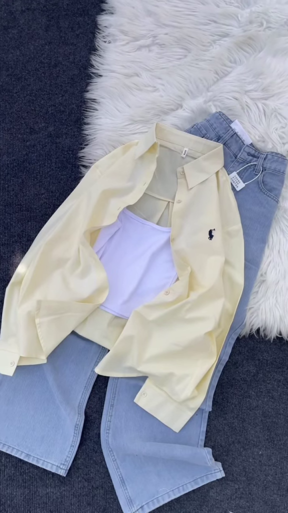 Classic Brown Button-Down Shirt and Light-Wash Denim Co-ord Set - Photo 6