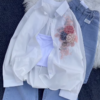 Floral Appliqué Button-Down Shirt and Denim Co-ord Set