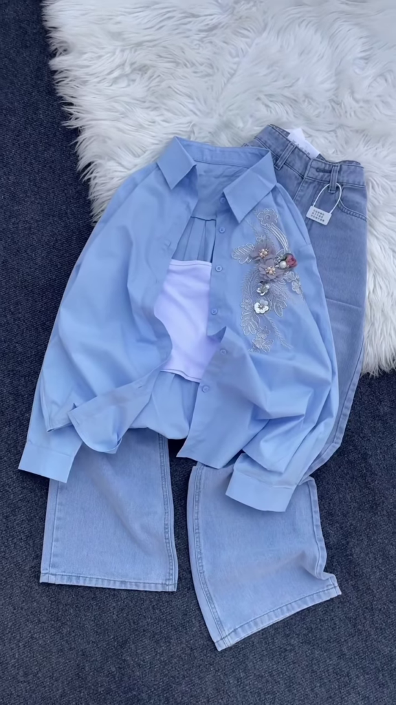 Floral Appliqué Pink Shirt and White Trouser Co-ord Set - Photo 2