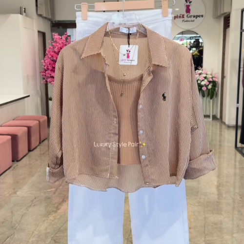 3337-1.png Luxury Striped Shirt and White Trouser Co-ord Set