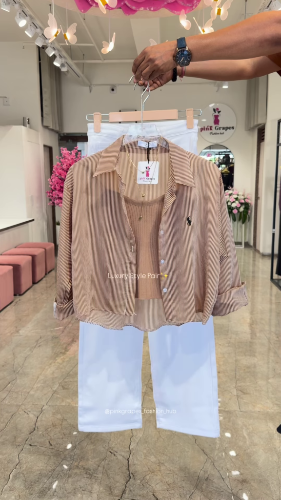 Luxury Striped Shirt and White Trouser Co-ord Set - Photo 1