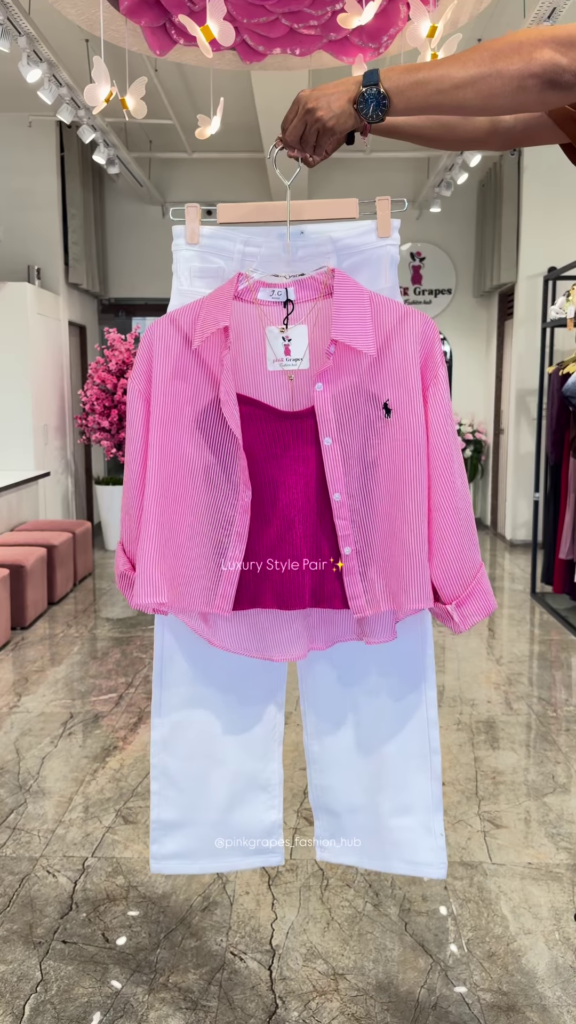 Luxury Striped Shirt and White Trouser Co-ord Set - Photo 6