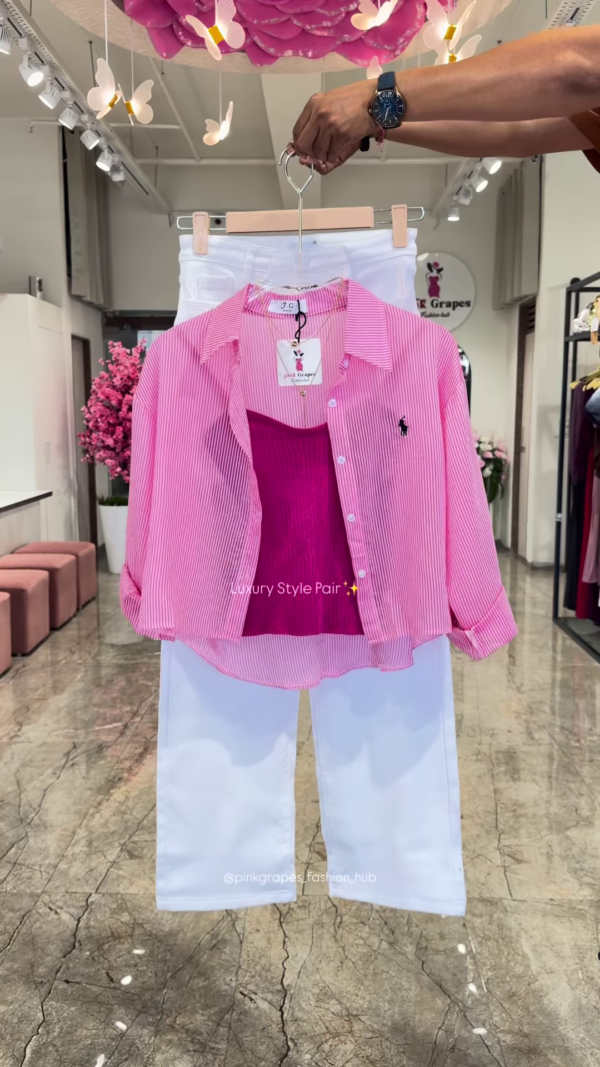 3337-3.png Luxury Striped Shirt and White Trouser Co-ord Set