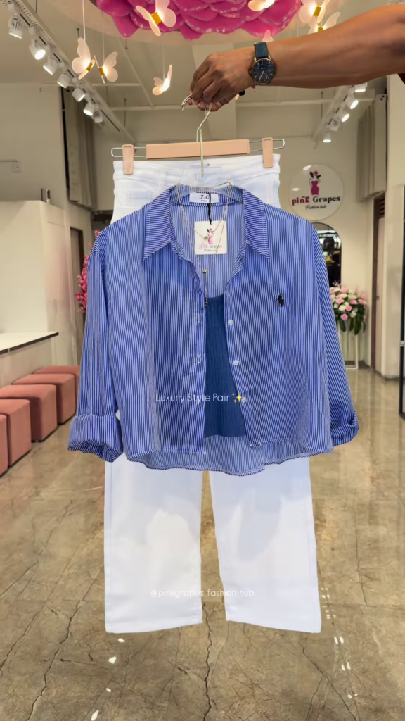 Luxury Striped Shirt and White Trouser Co-ord Set - Photo 3