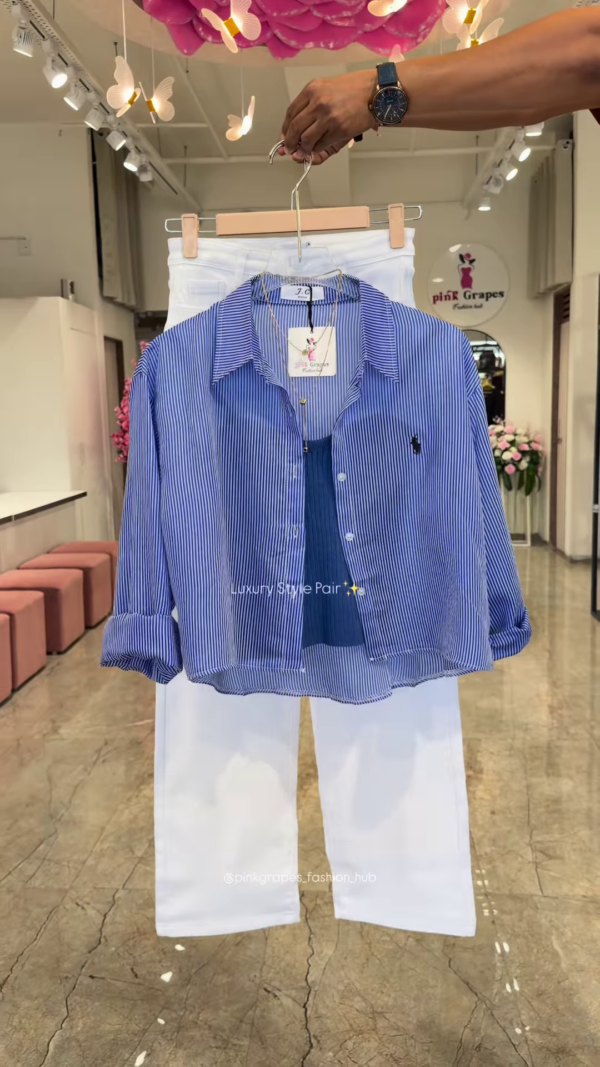 3337-6.png Luxury Striped Shirt and White Trouser Co-ord Set