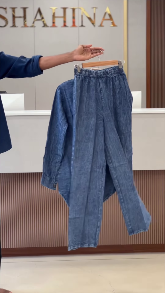 Acid-Wash Denim Shirt and Trouser Co-ord Set with Floral Embroidery - Photo 3