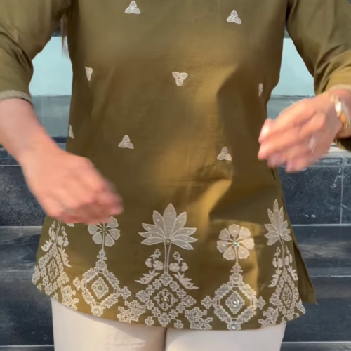 3344-1.png Embroidered Black Kurti with White Contrast Detailing