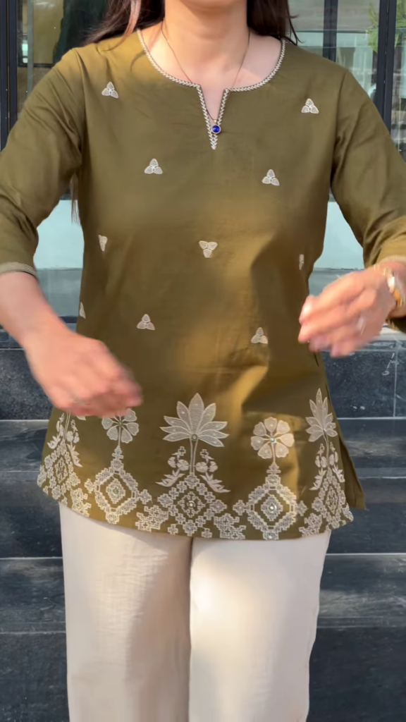 Embroidered Black Kurti with White Contrast Detailing - Photo 1