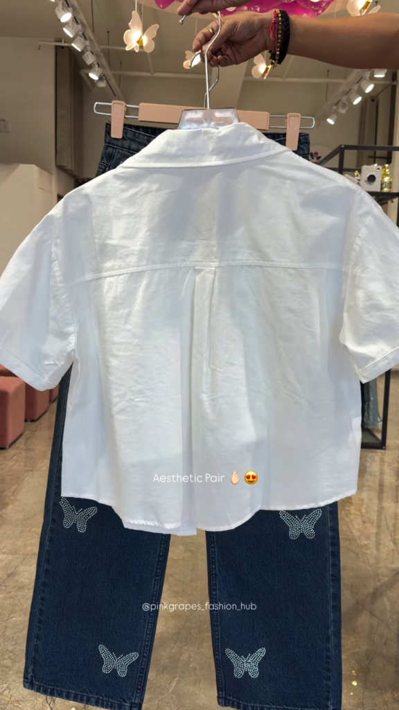 Pastel Button-Down Crop Shirt and Rhinestone-Embellished Denim Co-ord Set - Photo 4