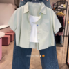 3348-4.png Pastel Button-Down Crop Shirt and Rhinestone-Embellished Denim Co-ord Set