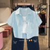 3348-5.png Pastel Button-Down Crop Shirt and Rhinestone-Embellished Denim Co-ord Set