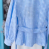 3356-1.png Blue Gingham Puff-Sleeve Shirt and White Trouser Co-ord Set