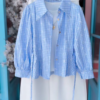 3356-2.png Blue Gingham Puff-Sleeve Shirt and White Trouser Co-ord Set