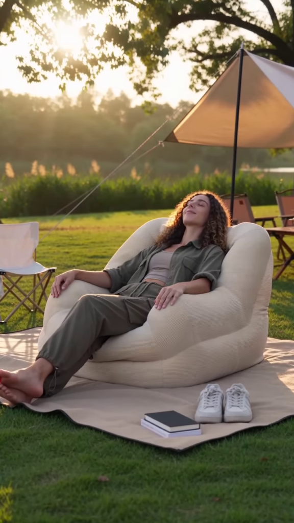 Portable Inflatable Corduroy Lounger with Integrated Air Pump - Photo 1